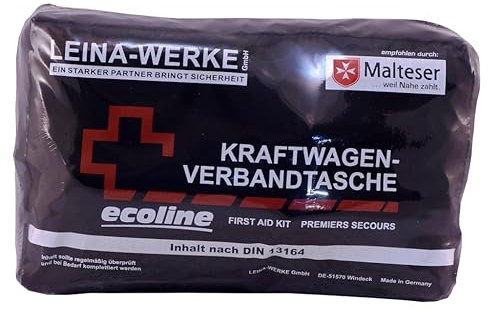KFZ Verbandtasche schwarz kompakt Leina DIN13164-2022 mit Masken frische Produktion