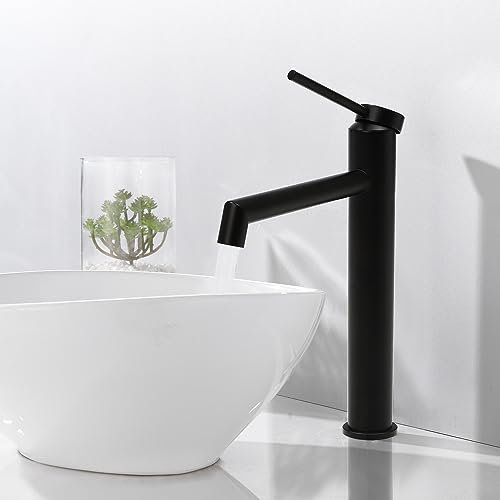 Mitigeur de lavabo haut avec hauteur d'écoulement de 20 cm de haut - Convient pour évier à poser avec pulvérisateur, bec vertical, robinet de salle de bain, mitigeur monocommande - Noir