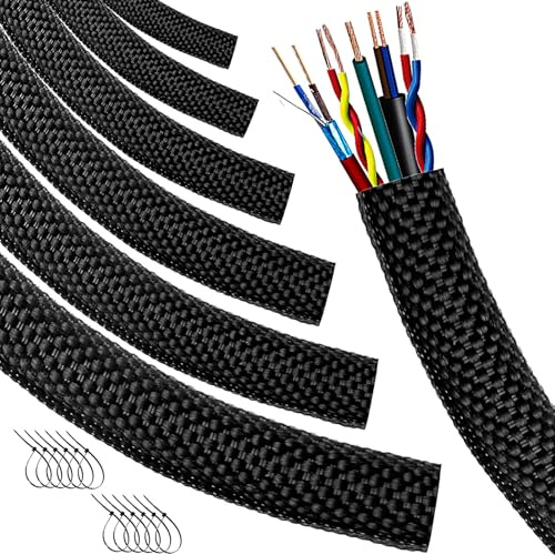 Braided Split Wire Loom, Flexible Cable Sleeve (Black, 3/4-6.6Feet)