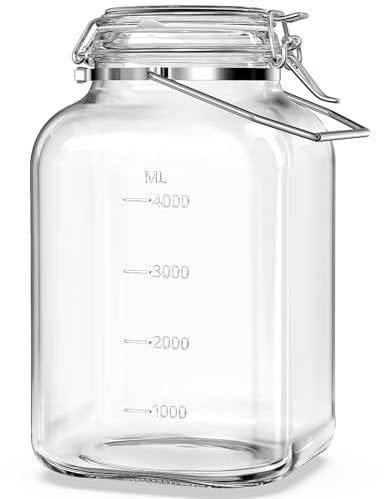 Absovetu Large Clip Top Glass Storage Jar with Lid Airtight 5.7 Litre - Wide Mouth Mason Jar with Handle for Pasta Rice Pickle Cookie Sweet Biscuit Storage Containers