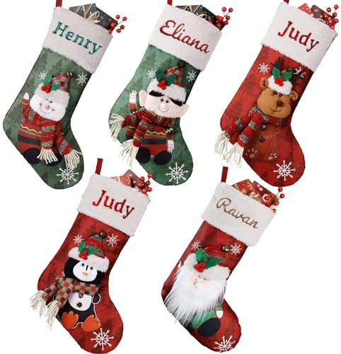 Bemaystar Weihnachtsstrumpf personalisiert mit Namen Weihnachten Geschenktasche Personalisierte Xmas Socken für Feiertags,Familienparty,Dekor,Geschenk