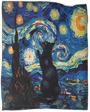 Plüschdecke, Sternenhimmel, Katze, Flanell, Kunst-Stil, weich, warm, flauschig, Überwurf, Decken, Kinder oder Erwachsene, für Kinderbett, Bett, Couch, Stuhl, alle Jahreszeiten, Wohnzimmer, Reisen,