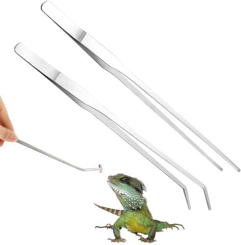 2 Pcs Extra Long Stainless Steel Reptile Feeding Tongs - 10.6 Inch Straight & Curved Tweezers for Aquarium, Terrarium, Axolotl & Reptile Feeding - Precision Tool for Safe Handling