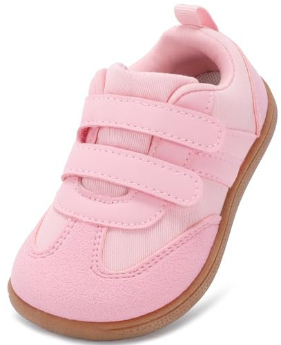 STQ KIDS Jungen Schuhe Breiter Zehenraum Kleinkinder Lauflernschuhe rutschfeste Kinder Sneakers Weiche Leicht mit Haken- und Schlaufenband Rosa 24 EU Weit