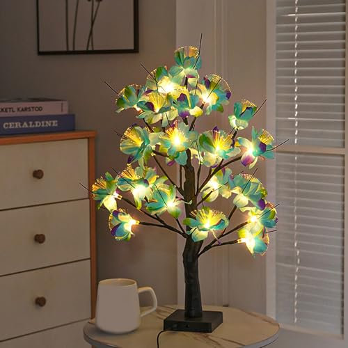 Frühlingsdeko LED Baum Lichter, 60 cm Lichterbaum mit 24 Warmweiß LED Blumen, USB/Batteriebetrieben Blumen Leuchtbaum mit Verstellbare Äste, Künstlicher LED Baum Licht für Frühling Deko, Osterdeko (A)