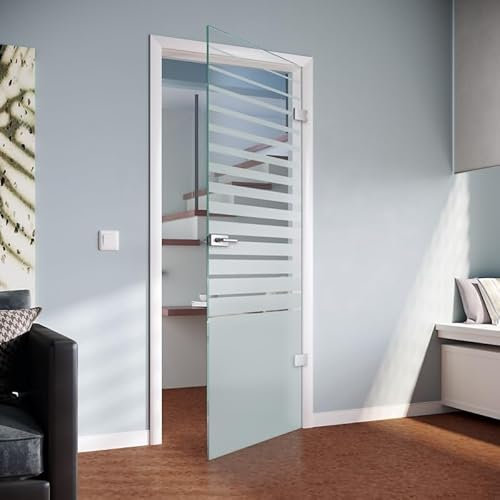 Leonardo ESG Glasdrehtür Innentüren Zimmertüren mit Zarge für Innenräume, Badezimmer, Korridore, Eingangsbereiche und Geschäftsräume (Floatglas 8mm, standard, Breite x Höhe: 709 mm x 2097 mm)