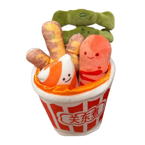 shjxi Spicy Hot Pot Plush Toy Set, Cute Small Stuffed Food Oden Design, Realistic Fast Food Toy, Fun and Soft Dog Plush Toy, Complete for Boys and Girls, Multicolor