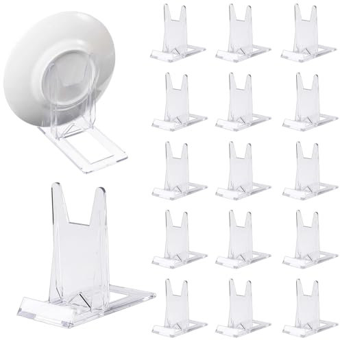 Xerteam 16 Pcs Clear Acrylic Plate Stands, Clear Display Stand Adjustable for angle, Photo Holders for Tables, Menu Holder Display Stands for Plates, Photos, Place Cards, Books Pictures Display