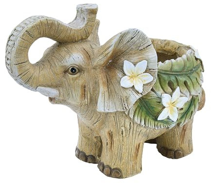 Coopers of Stortford - Spring Elephant Planter - Cute Animal Plant Pot - Outdoor Garden Décor - Flower Herb Succulent Holder - Weather-Resistant Polyresin