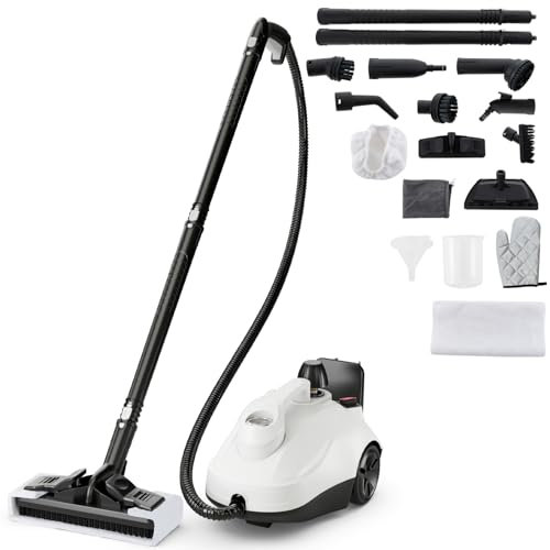 COSTWAY 2000W Steam Cleaner, 1.8L 5 Bar Multipurpose Steam Mop with 15 Accessories & Trigger Lock, Kills 99.9% of Bacteria, Household Steamer Cleaning Machine for Floor Window Carpet Car Tile (White)