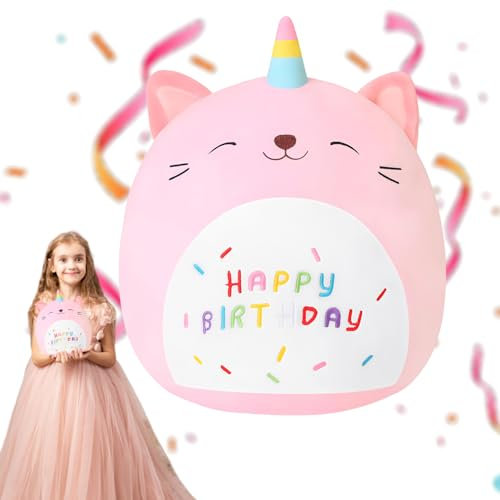 Happy Birthday Plüschtier, Kuchen Katze Plüschtier Stofftier, Cartoon Plüschkissen, Plüschkissen Cartoon Geschenke, Plüschpuppe, Happy Birthday Kuschelkissen Kinder
