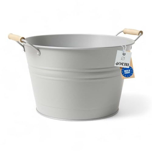 LIVLIG Zinc Tub, Diameter 40 cm, Versatile Tin Tray, Plant Pot, Garden Pond Tub, Bottle Cooler 30 L, Ideal Garden Decoration & Decoration Garden Party, Greige