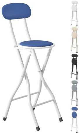 mcc direct Folding Bar Stool Set of 1, Breakfast Barstool Kitchen Restaurant Seating, Faux Leather Foldable Chair with Metal Frame, Padded High Chair(Blue)