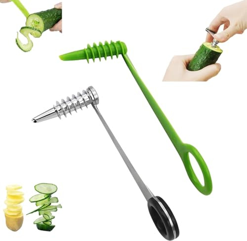 Uqingo 2PCS Spiral Cutter Slicer, Stainless Steel & Plastic Spiral Cutter Knife, Manual Spiralizer Kitchen Accessories for Vegetable Potato Cucumber Carrot Fruit Kitchen Gadgets