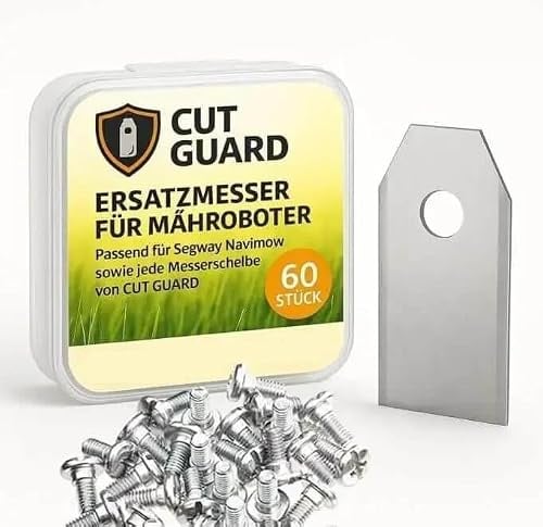 CUT GUARD Hochwertige 60 x Ersatzmesser Klingen für Mähroboter 35x18x0,8 mm - Kompatibel mit CUT GUARD Messerscheiben, Segway Navimow, mit Schrauben - Universal Ersatzklingen – Rasenroboter Messer