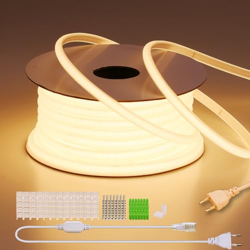 BENLUN AC 230V COB LED Streifen Aussenbereich Wasserdicht 30m | 3000K Warmweiß LED Strip Outdoor IP65 300W CRI 90+ 220V Direktanschluss für Zimmer und Außen Beleuchtung Terrasse Garten