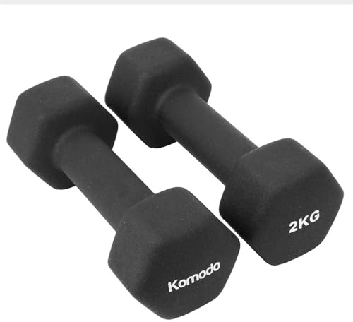 Komodo 2x Neoprene Dumbbell Bars Weightlifting Weights | Made with an iron core, Printed weight for easy indentification