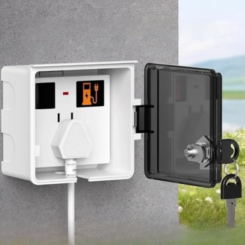 Outdoor Socket Cover Waterproof Lockable, 86 Type Weatherproof Box for Electric Vehicle Charging Socket, Security Lock Electrical Case(Black transparent)