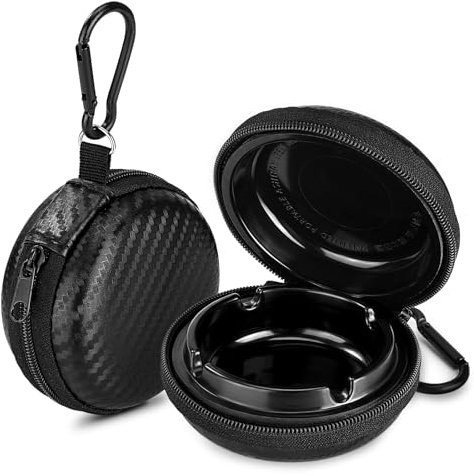 DESPOINA 2 Stück Taschenaschenbecher, Aschenbecher Mit Schlüsselanhänger für unterwegs, Aschenbecher mit Deckel geruchsdicht für Reisen, Camping und Freien (Streifen-2)