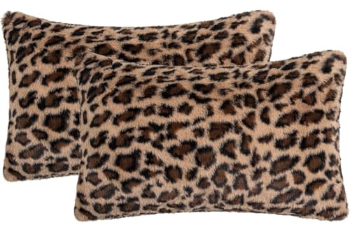 Muorruo 2er-Set Kissenbezüge aus Kunstfell mit Leopardenmuster, 30 x 50 cm, weiche Plüsch-Dekokissen mit Tiermotiv für Sofa, Bett und Sessel, Safari-inspiriertes Dekor in Terrakottabraun