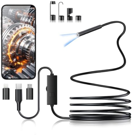 DPduct Telecamera endoscopica con luce, 5,5 mm, ultra sottile, 1920P HD, endoscopio per cellulare con cavo semirigido da 1 m, impermeabile IP67, fotocamera tubolare per Android, iPhone iOS, Samsung