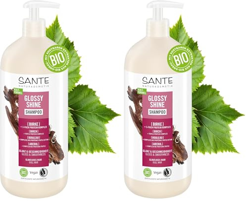 SANTE Naturkosmetik Glossy Shine Shampoo - 950 ml - mit Bio-Birkenblatt & 3-Fach Protein Komplex - für glanzloses Haar - silikonfrei & vegan - dermatologisch getestet (Packung mit 2)