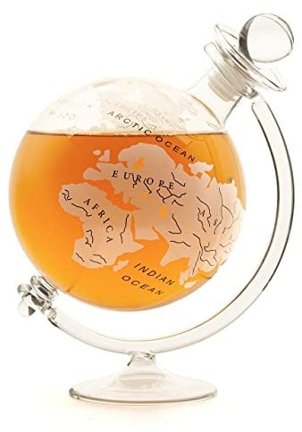 CKB LTD® Globe Decanter with Cradle Holder & Glass Cork Lid- Hand Blown - GLOBUS Dekanter Schädel Perfekt für Vodka, Obstbrand, Wein, Whiskey, Schnaps, Likö - Hält bis zu 1 Liter