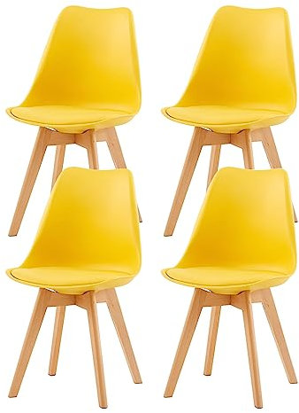 EGGREE 4er Set Esszimmerstühle mit Massivholz Buche Bein SGS Geprüfter, Retro Design Gepolsterter lStuhl Küchenstuhl Holz,Gelb