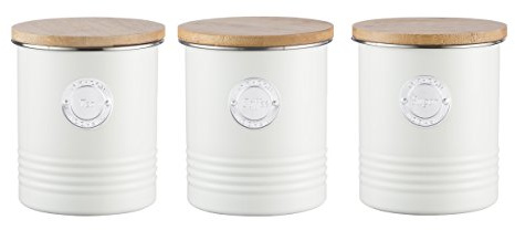 Typhoon Living Cream Tea Coffee Sugar Storage Set with Select Homeware Jumbo Tea Towel