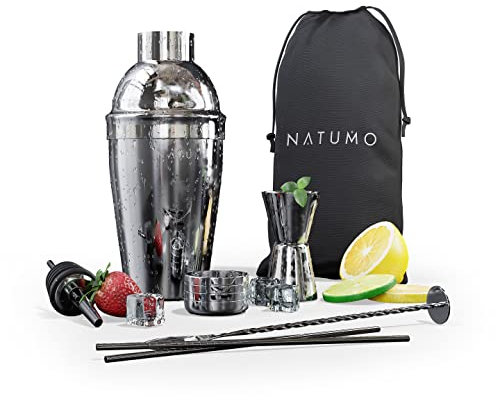 NATUMO Kit Professionnel de Préparation de Cocktail – Set à Cocktail en Acier Inoxydable avec Shaker Cobbler - 9 pièces pour préparer Les Cocktails
