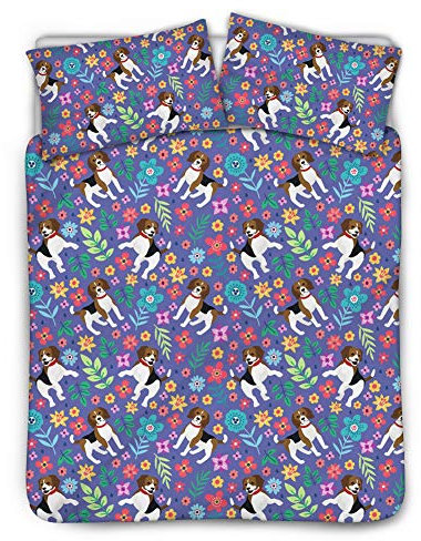 Showudesigns Bettbezug-Set für Schlafzimmer, 3-teilig, 1 Laken mit 2 Kissenbezügen, seidiger Deckel, schützt vor Hausstaubmilben, Bakterien, Doppelbett, 172,7 x 223,5 cm, Beagle Flower