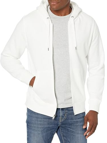 Amazon Essentials Herren Fleece-Kapuzenpulli mit durchgehendem Reißverschluss (erhältlich in den Größen Big & Tall), Grellweiß, XS