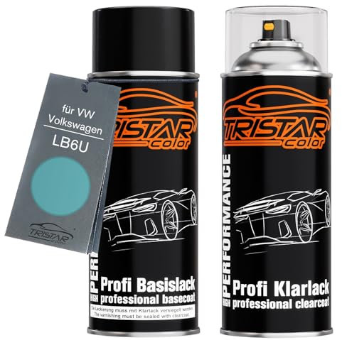 TRISTARcolor Autolack Spraydosen Set für VW/Volkswagen LB6U Mint Metallic/Mint Green Metallic Basislack Klarlack Sprühdose 400ml