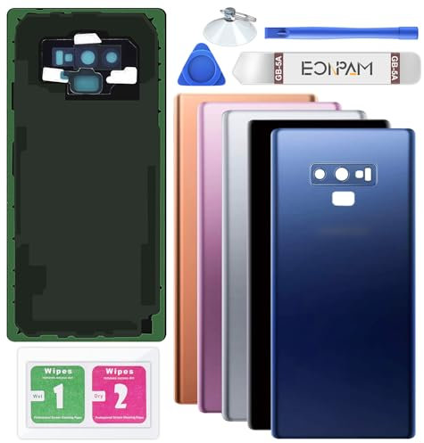 Eonpam Akkudeckel für Samsung Galaxy Note 9 N960 Rückseite Glas Original Backcover Back Glas Ersatz Reparatur Set mit Kameraobjektiv (Blau)