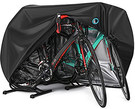Housse de vélo pour 2 ou 3 vélos d'extérieur, housse de vélo imperméable contre la pluie, le soleil, la poussière, la poussière, le vent avec trou de verrouillage pour vélo de montagne électrique