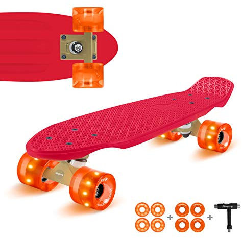 Fun Pro Skateboard Kinder ab 8 Jahre,für Jungen, Mädchen, Jugendliche & Erwachsene Anfänger, LED-Räder Penny Board, Wechselradset All-in-One Skate T-Tool, Kinder Skateboard ab 3 4 5 6 7 10 Jahre 55 cm