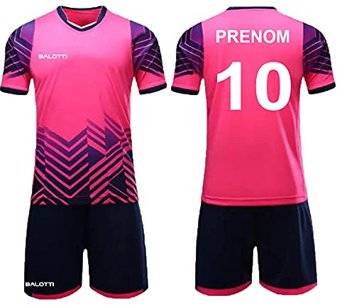 Maillot de Foot personnalisé avec prénom pour Enfant (Rose/Bleu Marine, YL(12-13)