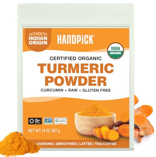 HANDPICK, Organic Turmeric Powder with Curcumin (397g/14oz) | Authentic Indian Origin | Gluten Free | Made from Turmeric Root