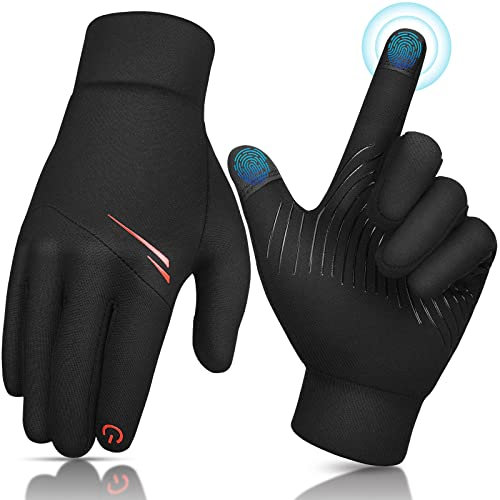 EEFOW Touchscreen Handschuhe Kinder Fahrradhandschuhe Thermo - Outdoor Sport Warme Laufhandschuhe mit Winddicht für Fahrrad Lauf WinterHandschuhe Jungen Mädchen Schwarz 8-10 Jahre, 62190
