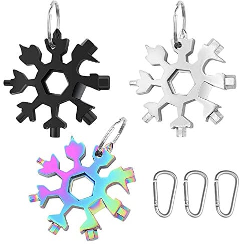 Multiherramienta para Copos de Nieve 18 En 1, 2Pcs Herramienta de Copo de Nieve de Acero Inoxidable, Destornillador, Llave Allen, Abridor de Botellas, Multi Herramienta copo de Nieve (plata)