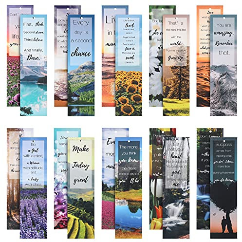 VETPW 20 Stück Inspirierende Papier Lesezeichen, Natur Bookmarks mit Ermutigenden Zitaten für Kinder Erwachsene, Doppelseitige Buchmarker Zubehör für Männer Frauen Scratch Book Lesen (15x4cm,20 Stile)