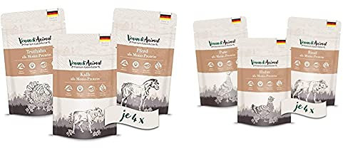 Venandi Animal Premium Nassfutter für Katzen, Probierpaket II, Pferd, Kalb, Truthahn, 12 x 125 g, 1.5 kg & Premium Nassfutter für Katzen, Probierpaket I, Huhn, Pute, Rind, 12 x 125 g, 1.5 kg