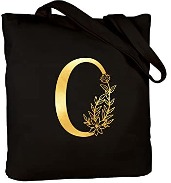 CARAKNOTS Monogrammierte Geschenke für Frauen, Initiale O, personalisierte Geschenke, Tragetasche für Lehrer, Geschenke, Hochzeit, Brautjungfern, Freunde, schwarze Umhängetasche mit Innentasche