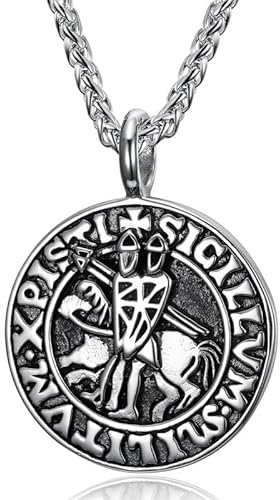 BOBIJOO JEWELRY - Pendentif Collier Médaille Sceau des Templiers Chevaliers du Temple Acier inoxydable