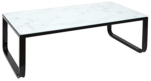 Toilinux.com Table Basse en Verre Effet marbre - Blanc et Noir