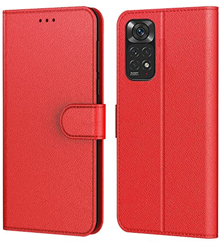 Tenphone Coque pour Xiaomi Redmi Note 11, Coque Redmi Note 11S, Etui Protection Housse Premium en Cuir PU,Pochette Magnétique,Flip Case Compatible avec Xiaomi Redmi Note 11S / Note 11 (Book Rouge)