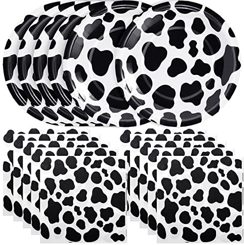 Cow Print Party Supplies,60PCS Cow Print Set-30 Cow Print Plates and 30 Cow Print Napkins,Cow Print Disposable Tableware for Baby Shower Farm Animal Theme Parties Cow Themed Birthday Party Decoration