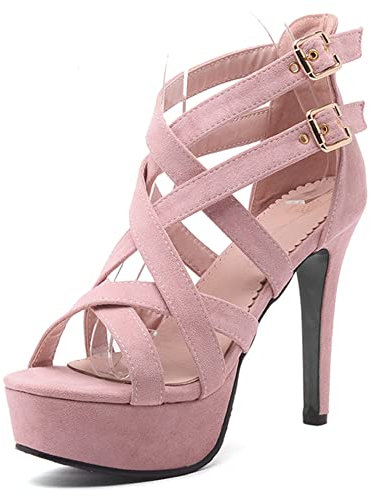Diuniarza Sandali con Tacco Alto Donna, Sandali Punta Aperta Eleganti Tacco a Spillo Scarpe da Festa con Plateau Fibbia Criss Cross Strap, 6410Ajv Rosa Numero 39 EU