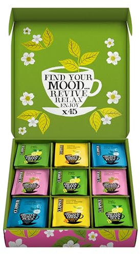 Clipper Tea: Organic Herbal & Green Tea Set, Gift Box – Tea Selection & Sampler with 5 Flavors Including Lemon, Ginger, and Bedtime Teas – Assorted Tea Bags in Colorful Tea Box, 45 Unbleached Tea Bags