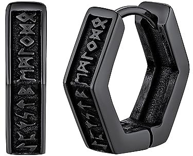 FaithHeart Schwarze Creolen Ohrstecker Punk Gotik Viking Rune Ohrstecker Wikinger Ohrringe für Herren Rune Ohrschmuck mit Geschenkebox